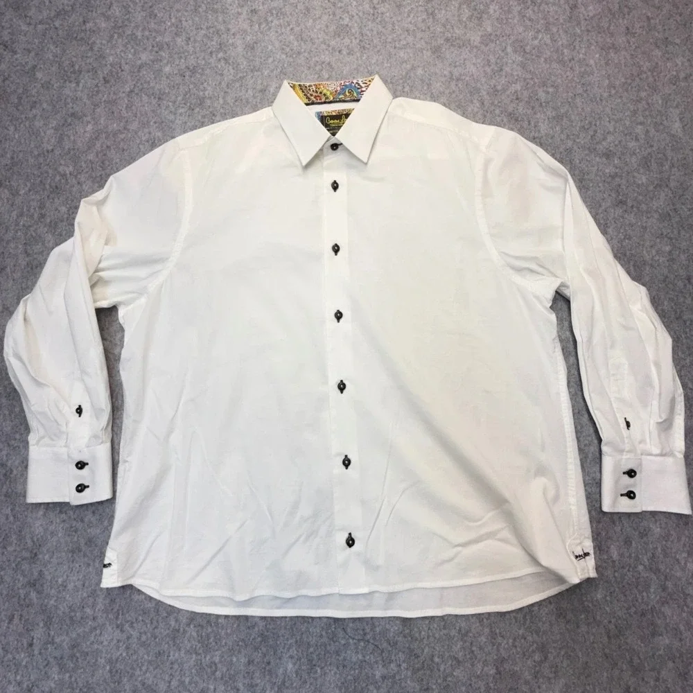 Banana Lemon Button Down Mens XL Paisley Contrast Stretch Cotton White Solid